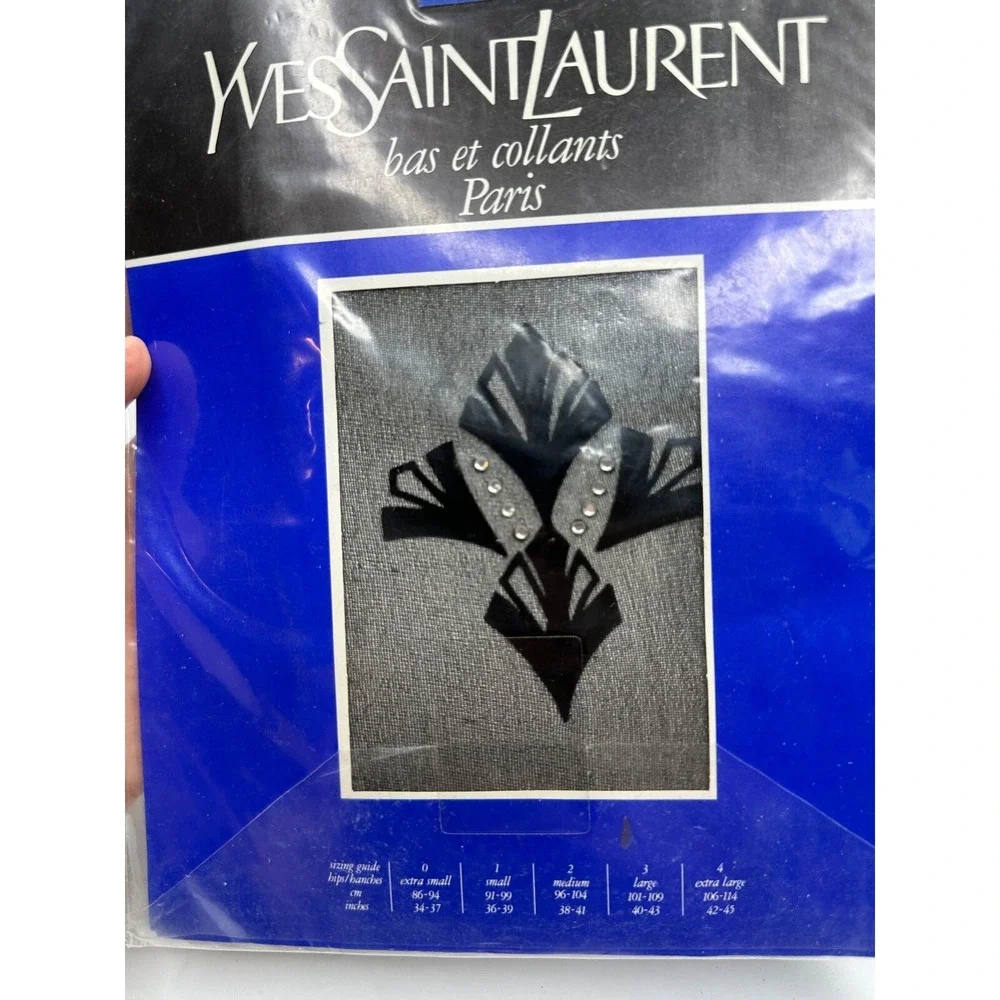 New YVES SAINT LAURENT Pantyhose Vintage Black Stockings‎ crystals Bling Paris